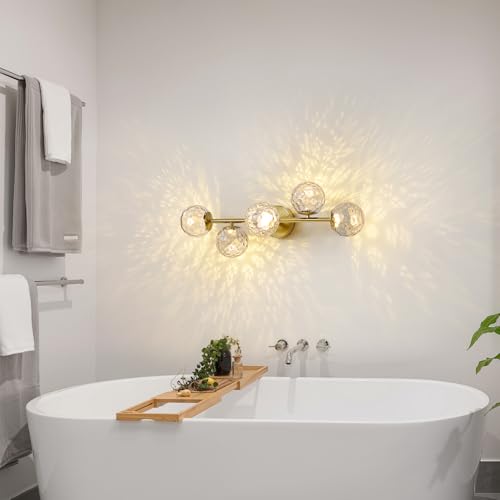 ALIYIQI LED Bathroom Vanity Light Fixtures,Brushed Gold Brass Bathroom Light Fixtures - color: Gold Hammered Glass, size: Integrated LED