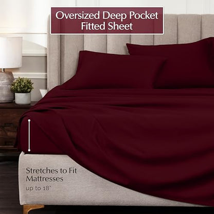 Superior Egyptian Cotton 4 Piece Sheet Set, Luxury 1000 Thread Count, Eco-Friendly, Sustainable Sheets, Ultra-Soft Basics, Solid, Deep Pocket Fitted Sheet, Flat Sheet, Pillowcases, Queen, Burgundy - color: Burgundy, size: Queen
