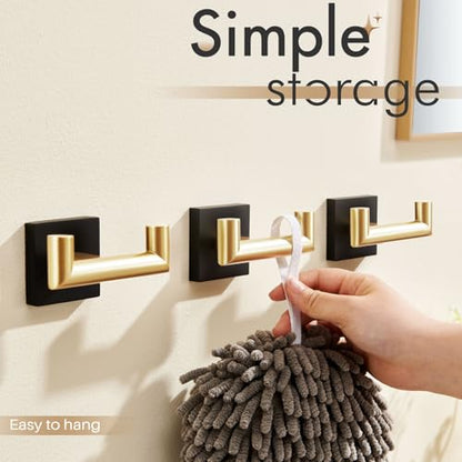 KOKOSIRI Robe Hooks Bath Towel Hooks Bathroom Hardware Double Coat Hooks Wall Mounted, Stainless Steel 3 Pack Black with Gold B1015GDK-P3 - color: Black Gold, size: 3 Pack