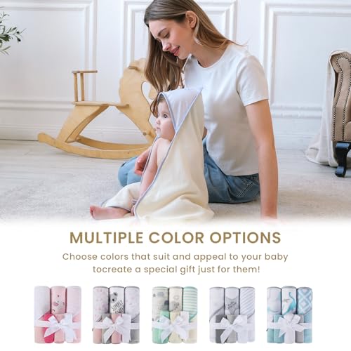 Softan Baby Hooded Towels and Washcloths Set 6 Pack, 28x28 Ultra Soft & Absorbent Baby Bath Towels for Newborn Infant Toddler, Unisex Boys Girls (Green Elephant) - color: Green Elephant