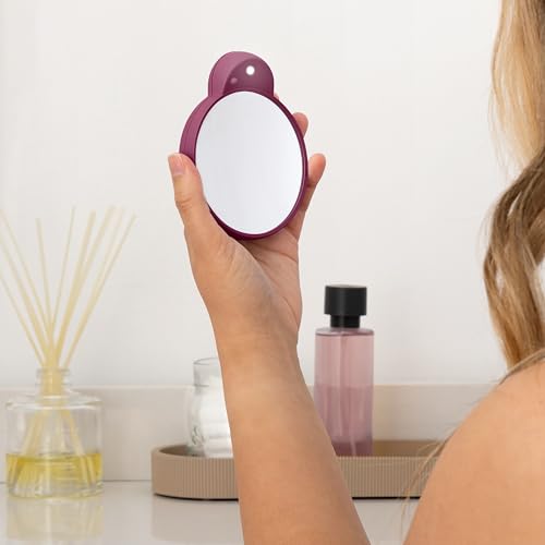 Compact Lighted Mirror with 10x Magnification & Retractable Suction Cups by Zadro - color: Magenta