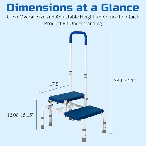 Platinum Health AdjustaStep Double-Step Step Stool with Side-Mounted Safety Handle. Adjustable Height. Padded Handle, Non-Slip Steps. Quick, Tool-Less Assembly. - size: 300 lb. Capacity - 2 Steps