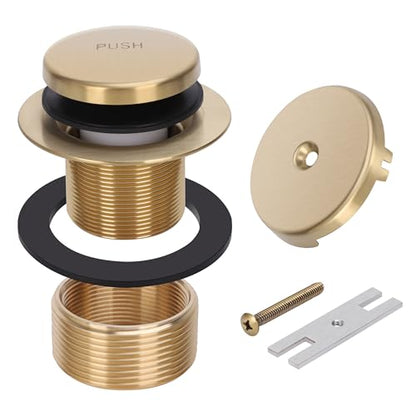 PRIMSOPH Tip-Toe Tub Drain Trim Kit with One Hole Overflow Faceplate Conversion Kit Assembly Universal Fine Coarse Thread Replacement Brushed Gold - color: Brushed Gold, style: One Hole