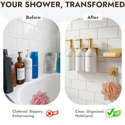 Shampoo and Conditioner Dispenser Set with Soap Dish & Towel Hook, Gold