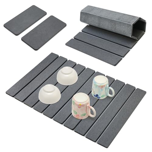 3Pcs Water Absorbing Stone Drying Mats for Kitchen Counter Diatomite Dish | Large Fast Dry Stone Sink Mat Dish Drying Matt Pad Bathroom Trays Countertop Black Diatomaceous Earth Dish Draining Mat - color: Dark Gray