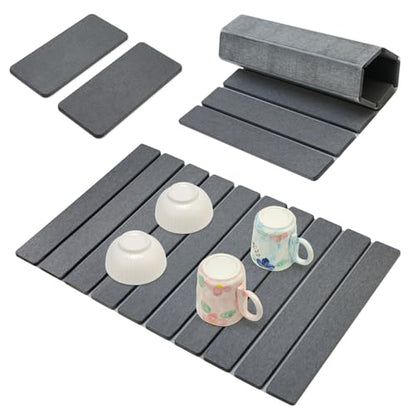 3Pcs Water Absorbing Stone Drying Mats for Kitchen Counter Diatomite Dish | Large Fast Dry Stone Sink Mat Dish Drying Matt Pad Bathroom Trays Countertop Black Diatomaceous Earth Dish Draining Mat - color: Dark Gray