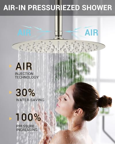 Dasan Rainfall Full Body Shower Faucet System with 12'' Round Shower & 6'' Shower Head,Brushed Nickel Dual Shower Head Faucets Set with Handheld & Valve, Double Shower Head System for Couples/2-Person - color: Brushed Nickel