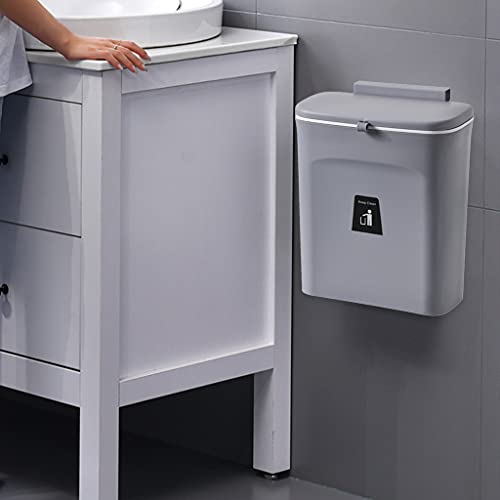 Hanging Trash Bin Wall Mounted Waste Bin Gargabe Waste Can for Bathroom Kitchen (Grey) - color: Grey