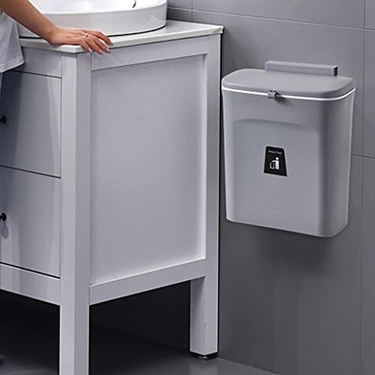 Hanging Trash Bin Wall Mounted Waste Bin Gargabe Waste Can for Bathroom Kitchen (Grey) - color: Grey