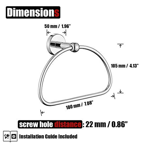 JQK Chrome Towel Ring, Stainless Steel Half Ring Towel Holder for Bathroom, 7 Inch Polished Chrome Wall Mount, TR160-CH - color: Chrome