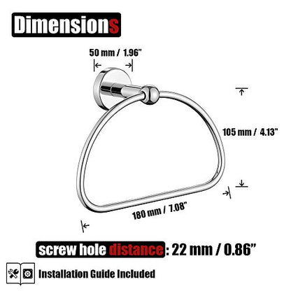 JQK Chrome Towel Ring, Stainless Steel Half Ring Towel Holder for Bathroom, 7 Inch Polished Chrome Wall Mount, TR160-CH - color: Chrome