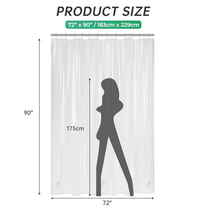 AmazerBath Extra Long Shower Curtain 90 Inches Long, Clear Premium PEVA Plastic 72x90 Inches, Tall Bathroom Curtain Heavy Duty with 3 Weighted Stones and 12 Grommet Holes - color: 8g Clear, size: 72"W x 90"L (Pack of 1)