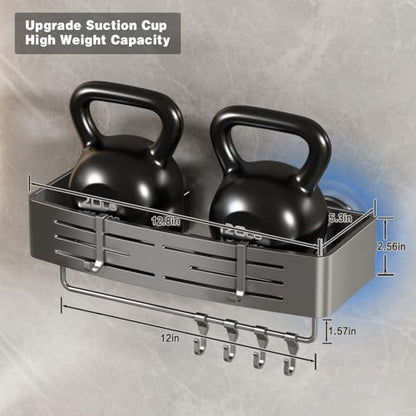 Voldra Shower Caddy Suction Cup, 1 Pack Shower Shelves for Inside Shower No Drilling, Aluminum Suction Showers Organizer with Towel Bar & Hooks Removable Bathroom Shelf Storage Rack(Gray) - style: Suction Cup Rectangle-1 Pack