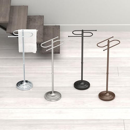 Gatco 1506, Modern Round Base Floor Standing S Style Towel Holder, Satin Nickel / 38" H Freestanding Hand Bath Towel Stand for Bathroom - color: Satin Nickel