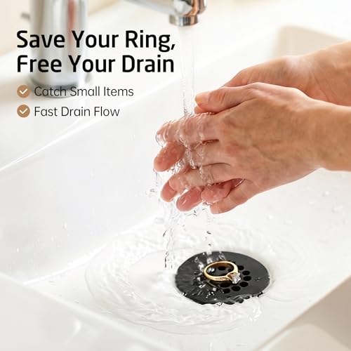 KES Bathroom Sink Grid Drain Without Overflow, Faster Drainage Anti-Clog | Matte Black Vanity & Vessel Drain Strainer, All Metal, Stainless Steel & Brass, S2021D-BK - color: Black