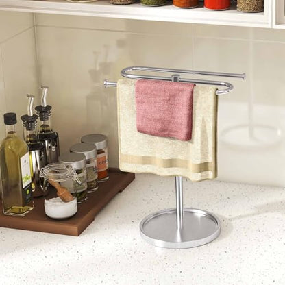 Bethom Hand Towel Holder Countertop Standing for Bathroom,Brushed Nickel | S-Shape Stainless Steel Towel Stand Rack Bar Holds 2 Towels for Kitchen - color: Brushed Nickel