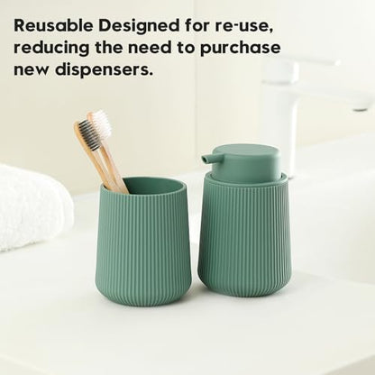 YAUKPH Striped Foaming Hand Soap Dispenser Sage Green | with Leak-Proof Pump for Bathroom and Kitchen Countertop 11oz - color: Sage Green, size: Foaming Dispenser
