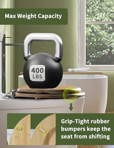 Angol Shiold ROUND Bamboo Toilet Seat Quick Release Soft Close 16.5Inch | Adjustable Zinc Alloy Strong Hinges, Light, Easy to Install & Clean, Up to 400 lbs (Round 16.5", Natural Bamboo) - color: Soft Close & Quick Release, size: Round -16.5"