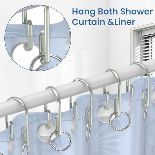 Shower Curtain Hooks Rings ，Double Sided Shower Curtain Hooks Rust Proof，12 pcs Shower Hooks for Inside Shower，Smooth Sliding Anti-Drop Double Shower Rings for Curtain (Nickel) - color: Nickel