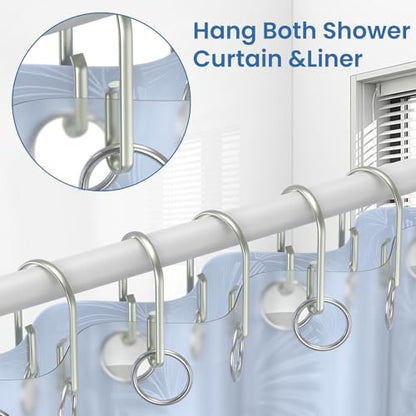 Shower Curtain Hooks Rings ，Double Sided Shower Curtain Hooks Rust Proof，12 pcs Shower Hooks for Inside Shower，Smooth Sliding Anti-Drop Double Shower Rings for Curtain (Nickel) - color: Nickel