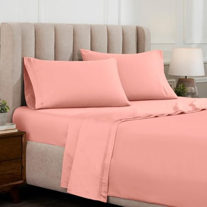 Superior Egyptian Cotton 4 Piece Sheet Set, Luxury 1000 Thread Count, Modern Design, Sustainable Sheets, Ultra-Soft Basics, Solid, Deep Pocket Fitted Sheet, Flat Sheet, Pillowcases, Full, Dusted Rose - color: Dusted Rose, size: Full