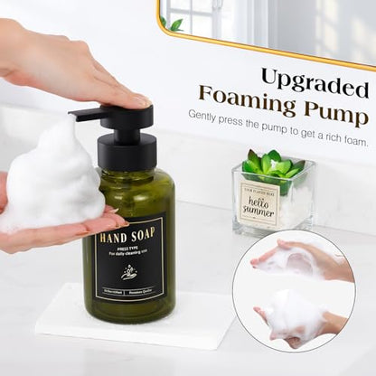 Luxspire Foaming Soap Dispenser 15oz Hand Soap Bottle, Olive Green, 2 Pack | Anti-drip pump, wide mouth easy refill, non-slip silicone base, 7 waterproof labels, bathroom and kitchen sink use - color: Olive Green