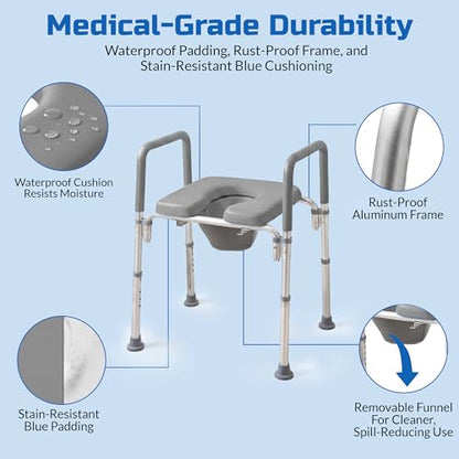 Ultimate Raised Toilet Seat with Handles, Padded, Armrests, Adjustable Height, Premium Elevated Toilet Seat for Elderly Bathroom Safety with Arms, Standard and Elongated Toilets, Gray - color: Gray