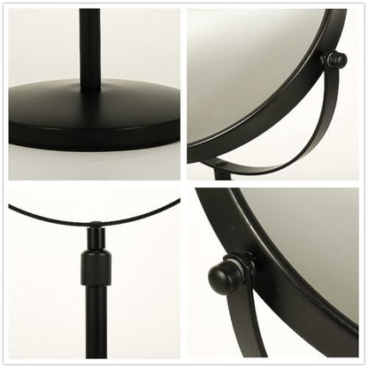 Height Adjustable Makeup Mirror 8 Inch Double-Sided 7X Magnification, Black Magnifying Makeup Mirror Round Tabletop Mirror Tall, Countertop Standing Cosmetics Black Finish