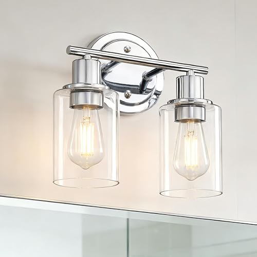 2-Light Chrome Bathroom Vanity Light Fixture Over Mirror,Chrome Vanity Lights for Bathrooms,2 Bulb Bathroom Wall Light Over Sink - color: Chrome, size: 2-Light