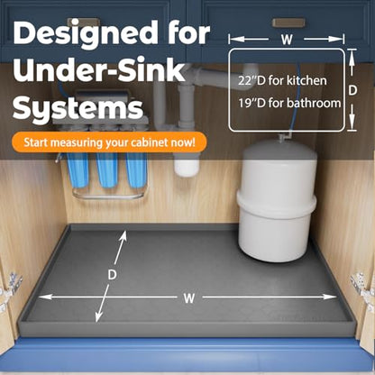 Jin&Bao Under Sink Mat 28" x 22" Waterproof Silicone Cabinet Kitchen Liner | Silicone under kitchen sink mat,cabinet protector,bathroom shelf liner,raised edge,anti-slip,easy to clean & dishwasher safe - color: Beige, size: 22"w x 28"l
