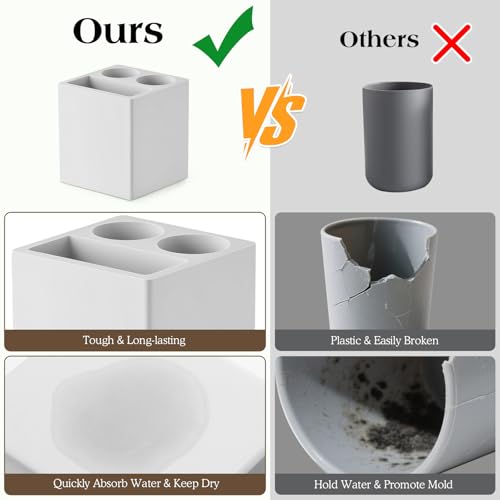 Luxspire Toothbrush Holder, 3 Slots, Light Gray | Diatomite, Fast Drying, Toothbrush Holders for Bathroom, Toothbrush and Toothpaste Holder for Countertop - color: Light Gray, style: 3 Slots