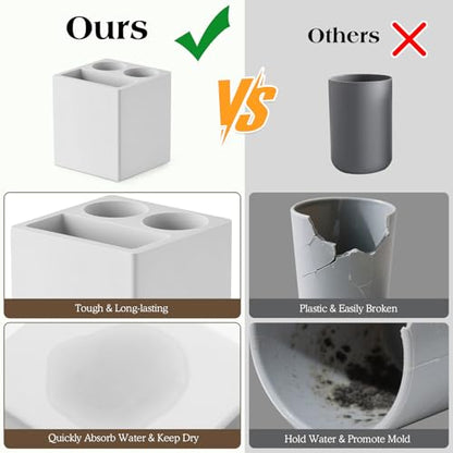 Luxspire Toothbrush Holder, 3 Slots, Light Gray | Diatomite, Fast Drying, Toothbrush Holders for Bathroom, Toothbrush and Toothpaste Holder for Countertop - color: Light Gray, style: 3 Slots
