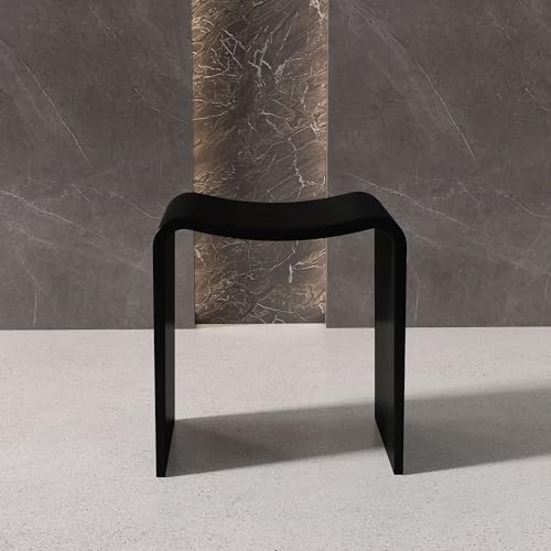 Black Shower Stool 16.7' H, Solid Surface Modern Bathroom Benches， | Heavy Duaty Stone Resin Bath Seat, 400 lbs Capacity Fancy Insider Shower Chairs for Shaving Legs - color: Black Curved