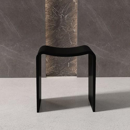 Black Shower Stool 16.7' H, Solid Surface Modern Bathroom Benches， | Heavy Duaty Stone Resin Bath Seat, 400 lbs Capacity Fancy Insider Shower Chairs for Shaving Legs - color: Black Curved
