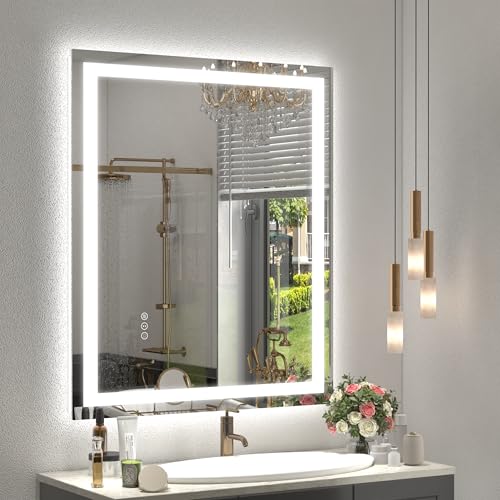 30x36 Inch LED Bathroom Vanity Mirror | Dimmable, Lighted, Backlit and Front Lights, Anti-fog, Memory, 3 Colors, Shatter-Proof, ETL Listed (Horizontal/Vertical) - color: Frameless, size: 36"L x 30"W