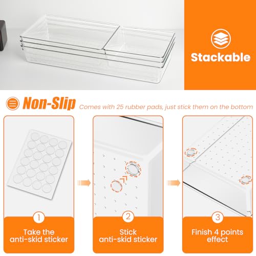 9 Pack Clear Plastic Drawer Organizer Set, Acrylic Non Slip Non Cracking Kitchen Drawer Storage Tray Large Size Divider, Multifunctional Storage for Cosmetics, Bathroom, Tools, Kitchen and Office - size: 9 PACK