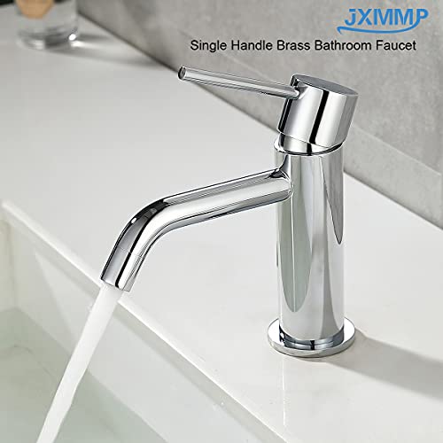 Chrome Bathroom Faucet Single Hole, Single Handle Water Faucet for Bathroom with Pop Up Drain Assembly and Water Faucet Supply Lines - color: Chrome, size: Faucet