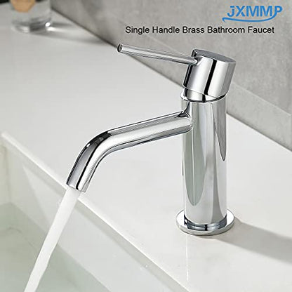 Chrome Bathroom Faucet Single Hole, Single Handle Water Faucet for Bathroom with Pop Up Drain Assembly and Water Faucet Supply Lines - color: Chrome, size: Faucet