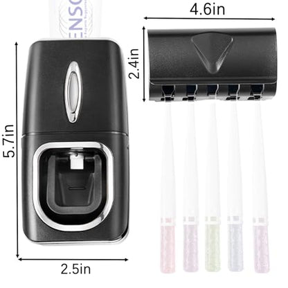 Toothbrush Holder and Toothpaste Dispenser Set | Automatic Toothpaste Squeezer Dispenser, Dispenser Toothpaste Squeezer Kit, Wall Mounted Bathroom Accessories (Black) - color: Black