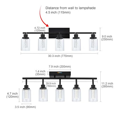 MELUCEE LED Ceiling Spotlight Kitchen Track Lighting Kits Black 5-Light | Bathroom Vanity Light Wall Mounted with Flexibly Rotatable Light Heads, Built-In LED Chips, 5-Color Temperature Adjustable - color: Black, size: 5 Lights