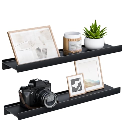 Floating Shelves for Wall, Wall Mounted Shelves with Lip for Storage, Metal Display Shelves for Home Decor, Kitchen/Living Room/Bedroom/Bathroom Shelf, Black 20 inch 2 Pack - color: Black, size: 20 inch 2P