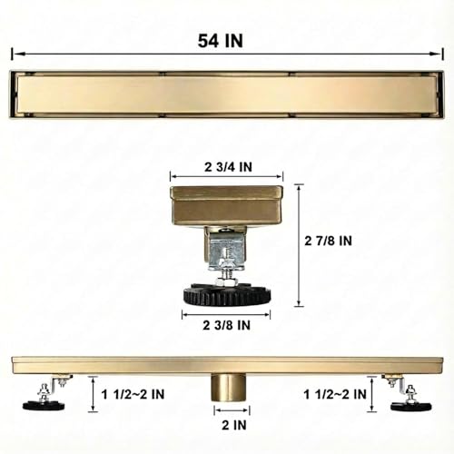 AVSIILE Linear Shower Floor Drain, Brushed Gold 54 Inch 304 Stainless Steel Bathroom Drains Kit, Rectangular Shower Trench Drain with Reversable Tile-in Pattern Drain Cover & Hair Catcher - color: Brushed Gold, size: 54 Inch