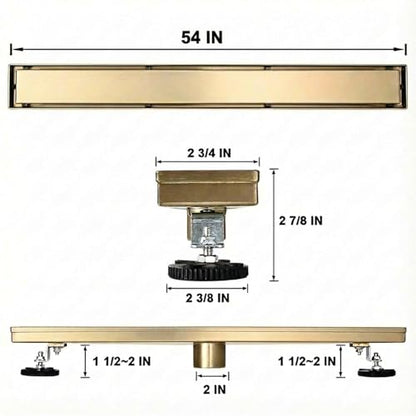 AVSIILE Linear Shower Floor Drain, Brushed Gold 54 Inch 304 Stainless Steel Bathroom Drains Kit, Rectangular Shower Trench Drain with Reversable Tile-in Pattern Drain Cover & Hair Catcher - color: Brushed Gold, size: 54 Inch