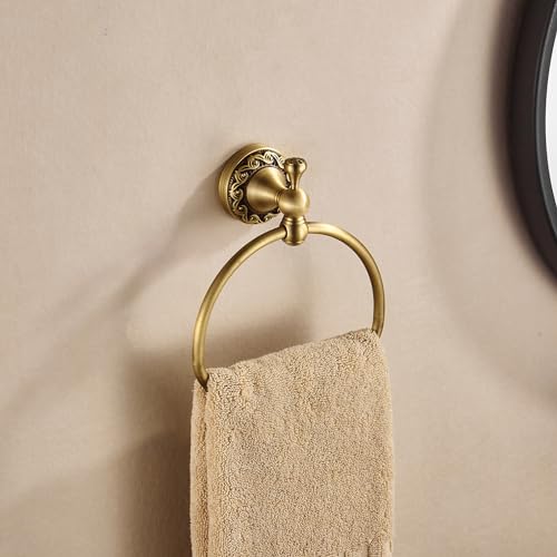 Antique Brass Toilet Paper Holder Towel Ring, Brushed Brass Towel Holder Toilet Paper Roll Holder, Rustic Towel Rack Bathroom Accessories Set Hardware 2 Pieces Farmhouse Wall Mounted - color: Brass