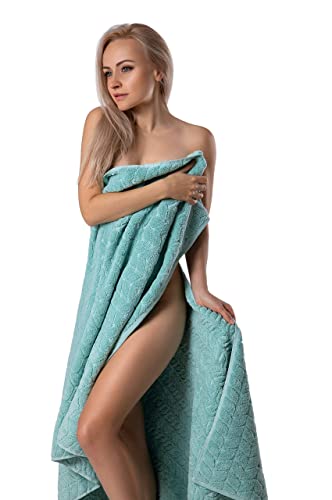 BAGNO MILANO Certified Organic Turkish Cotton Bath Towels, Luxury Jacquard Absorbent, Ultra Soft-Plush Organic Towel Set (Aqua Green, Towel Set of 6) - color: Aqua Green