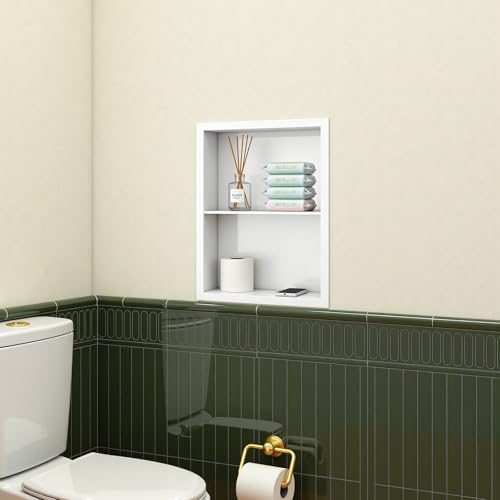 Stainless Steel Recessed Medicine Cabinet Bathroom Medicine Wall Niche Shower Niche Space-Saving Recessed Storage Cabinet Adjustable Shelf Matte Finish (White, 18" H x 14" W) - color: White, size: 18"H x 14"W