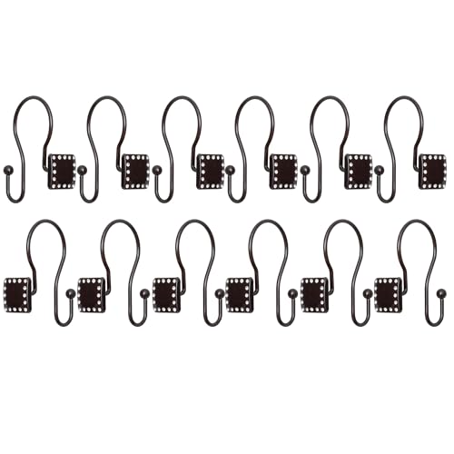 Shower Hooks - Double Shower Curtain Rings for Bathroom - Rust Resistant Shower Curtain Hooks for Shower Curtain or Liner - Shower Curtain Rings with Crystal Design - Set of 12, Oil Rubbed Bronze - color: Oil Rubbed Bronze