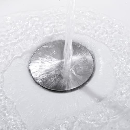 Pop up Sink Drain Stopper Without Overflow Brushed Nickel for Bathroom Vessel Vanity Sink Art Basin, Big Cap Sink Drain Without Overflow, Metal Pop-up Drain Strainer with Detachable Basket Stopper - color: Brushed Nickel, style: without overflow