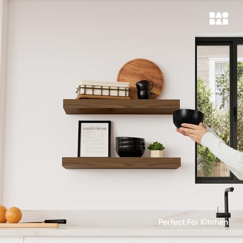 Solid Wood Floating Shelves for Wall 20 Inch Walnut, Wooden Bathroom Shelf | Real Wood, 20 Inches Wide, Heavy Duty, Wall Mounted, Kitchen Bedroom, Rustic Farmhouse, Walnut Finish, 20W × 6.7D, Set of 2 - color: Walnut, size: 20 Inch