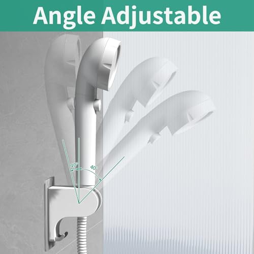 Hand Held Shower Head Holder Wall Mount, 2 Hooks, White, 1 Pack | Shower Hose Holder Adhesive with 2 Hanger Hooks, Adjustable Shower Handle Holder, No Drilling Shower Wand Holder - color: White
